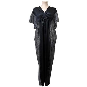 Vintage Undercover Wear Kimono Nylon Maxi Gown Sleepwear Black Gray